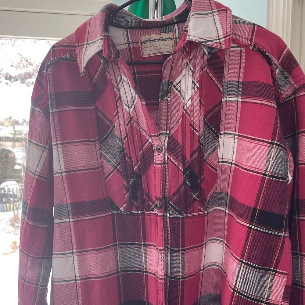 Free People Pink Plaid Shirt